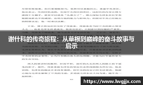 谢什科的传奇旅程：从草根到巅峰的奋斗故事与启示